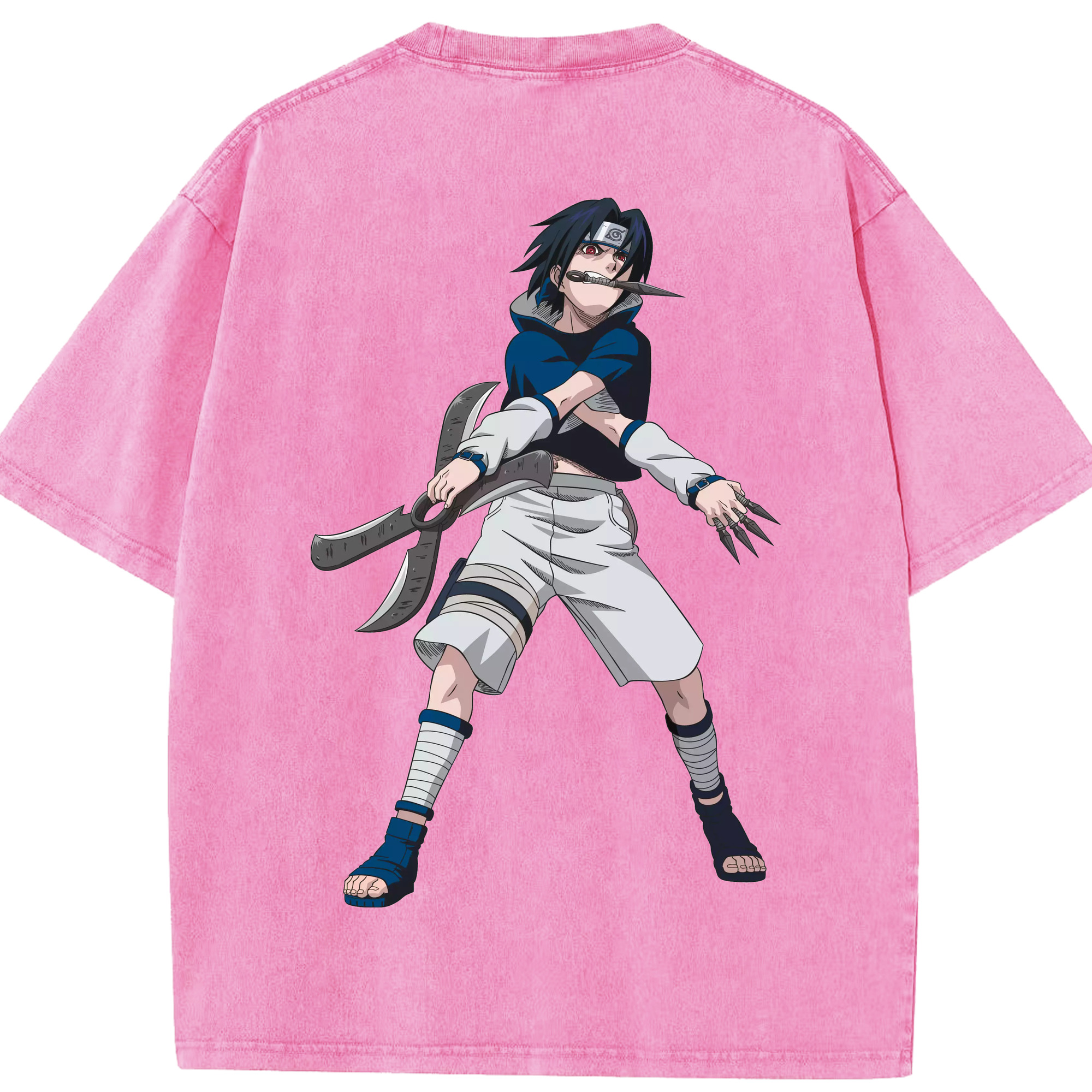 （画像用） NARUTO -ナルト- うちは サスケ Uchiha Sasuke 綿100% ヴィンテージ風 半袖Tシャツ（背面プリント）